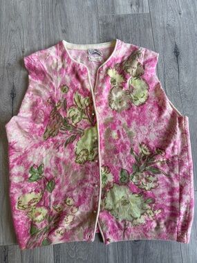 Vintage Sweater Vest Floral Angora and Wool